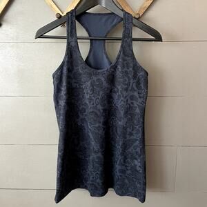 Lululemon Cool Racerback Workout Tank Paisley Inkwell Black Women's Size 8